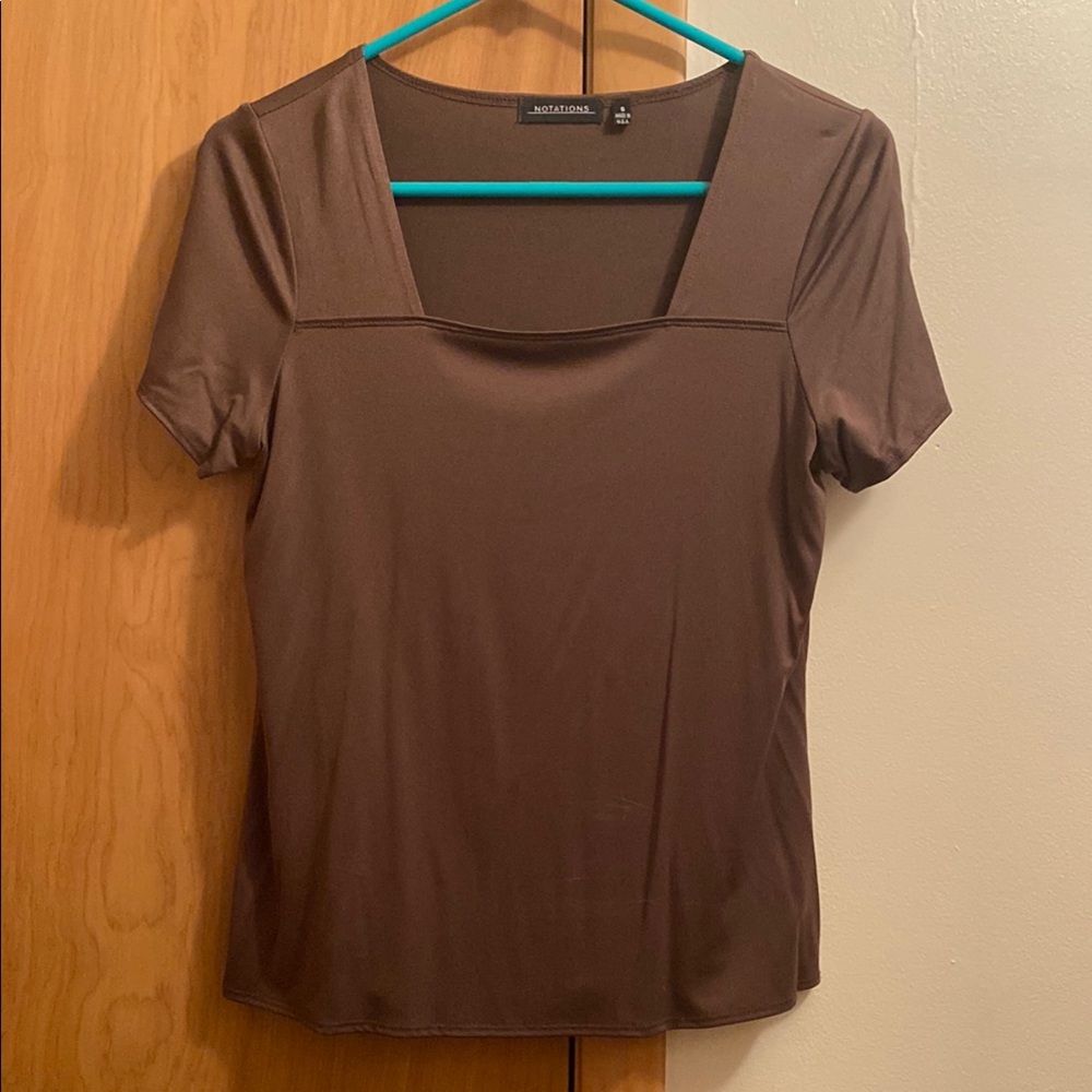 Notations Brown Fitted Short Sleeve Blouse